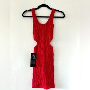 Bebe Red Textured Bodycon Dress with Side Cutouts Size P/S